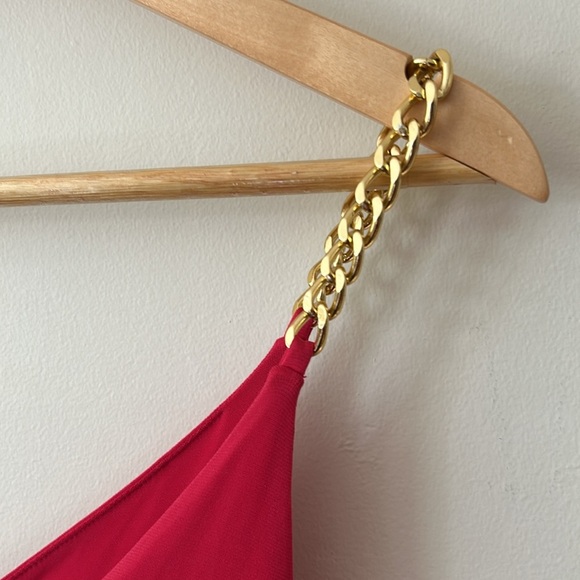 Michael Kors NWT Hot Pink Floor-Length Dress • Size L • Gold Chain Detail - Picture 7 of 13